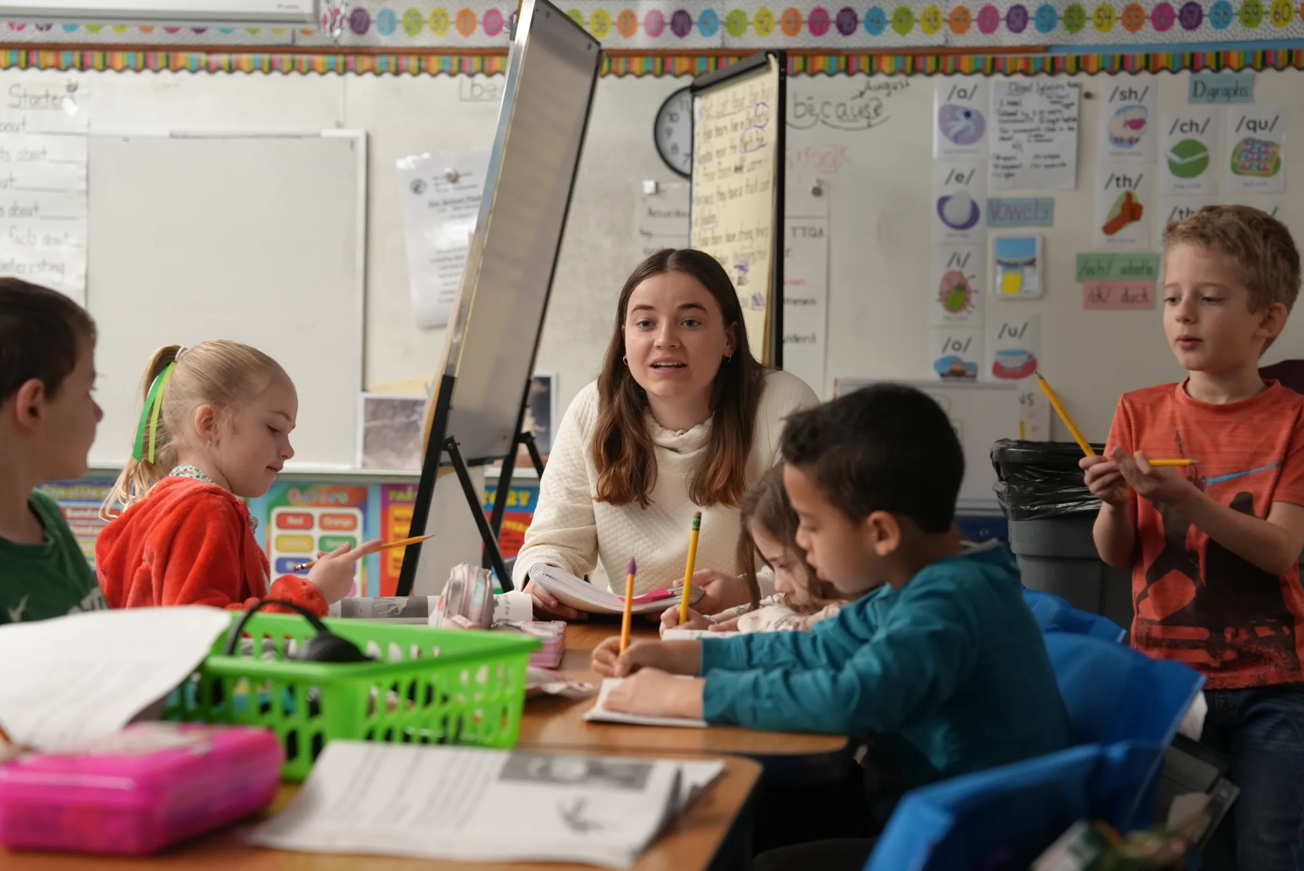 Assumption education student teaching in elementary classroom.