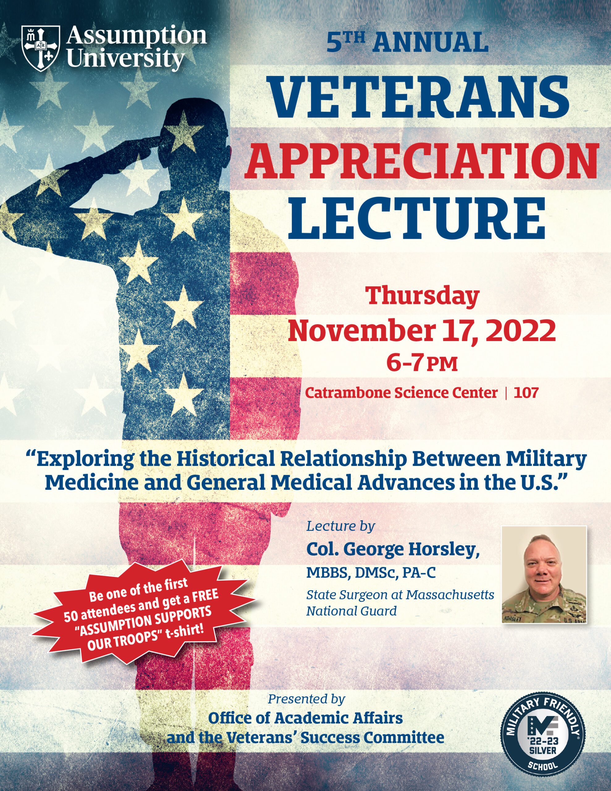 Assumption University's 5th annual Veterans Appreciation Lecture featuring Col. George Horsley, State Surgeon at Massachusetts National Guard