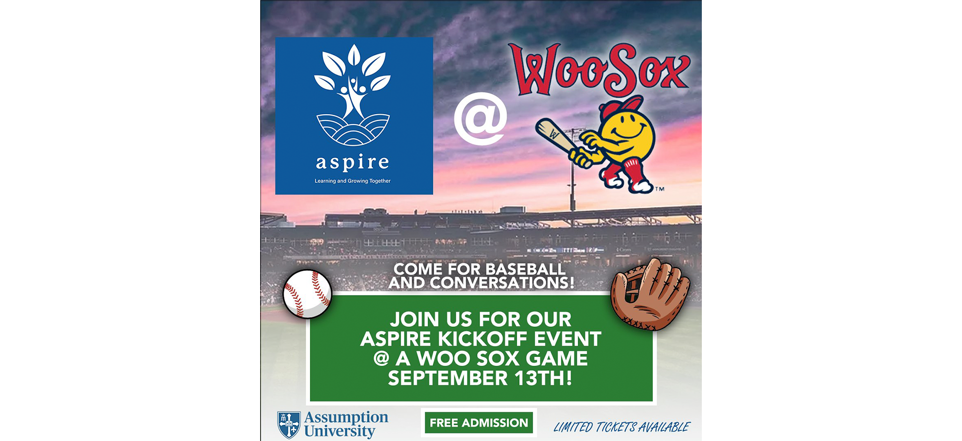 Aspire Woosox event will be held on Wednesday, September 13.