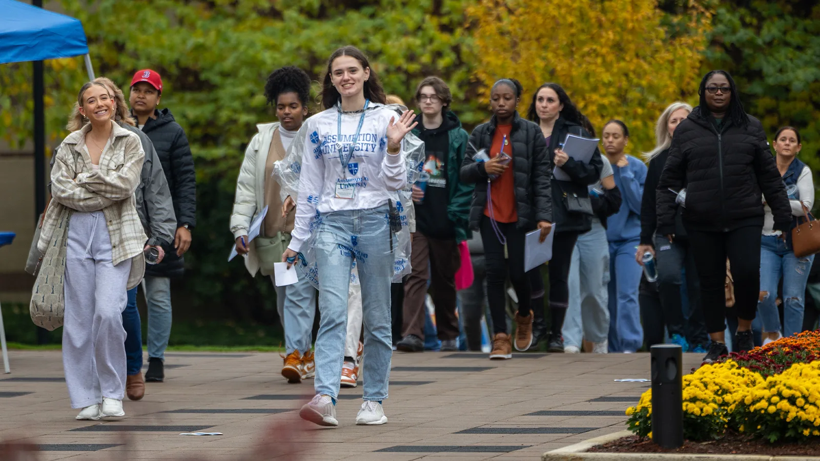 A tour being led by an Assumption student