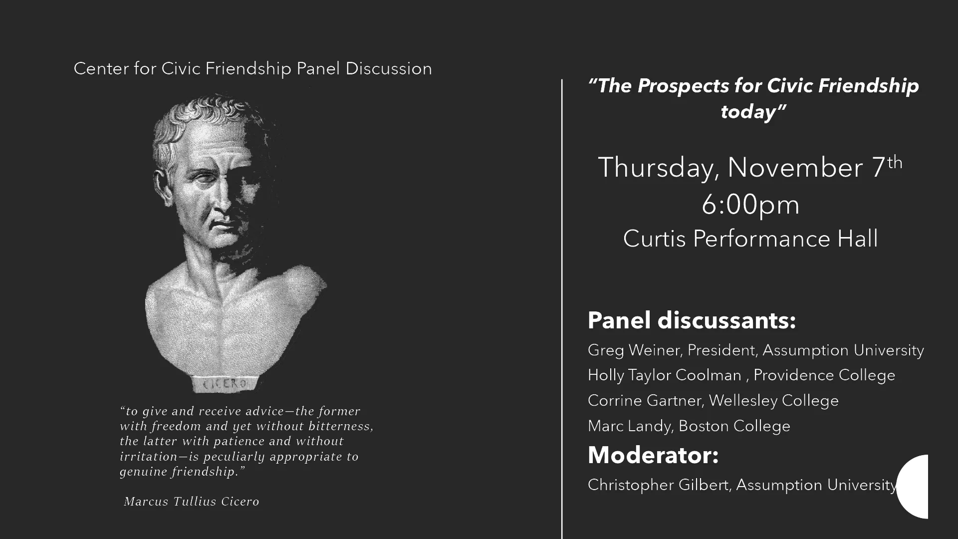 Center for Civic Friendship Pane Discussion event flyer.