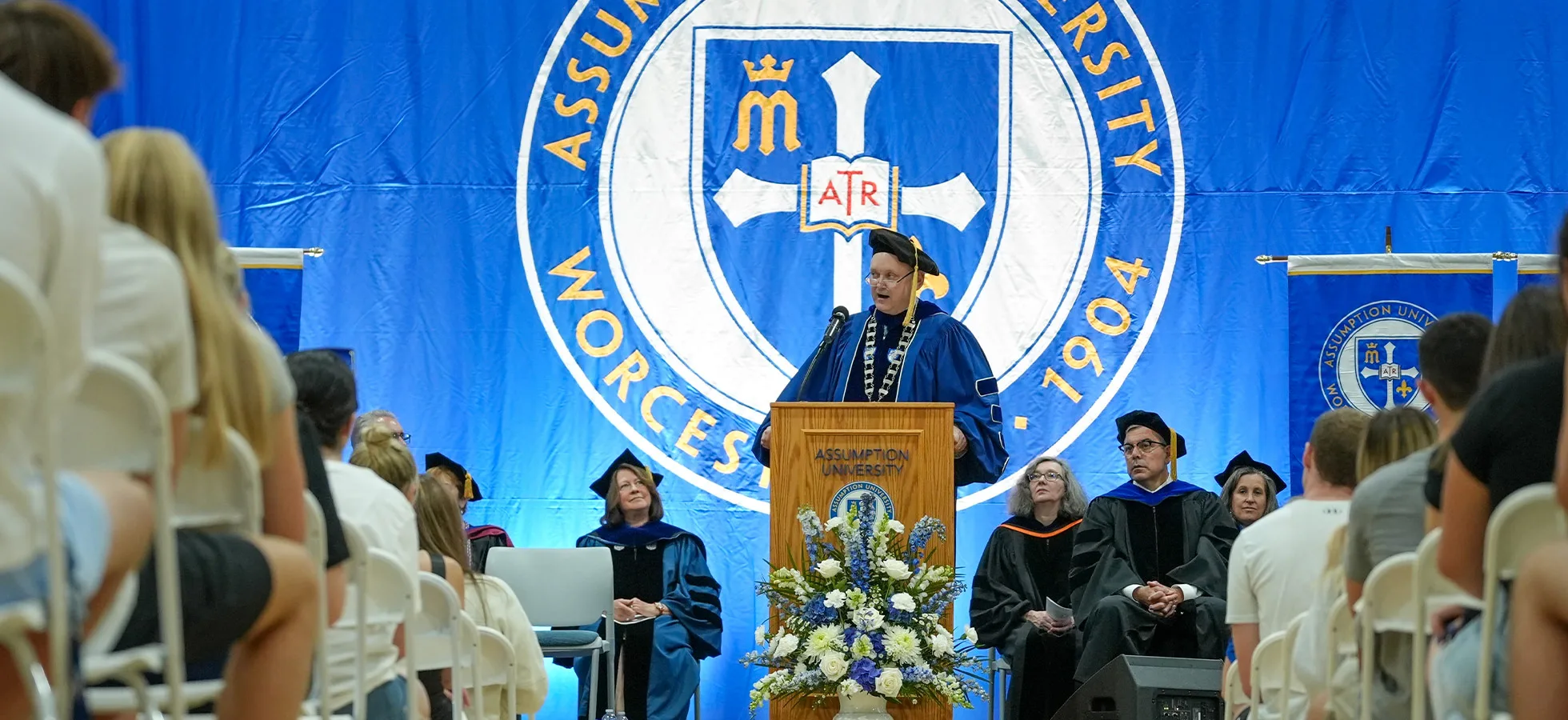 Assumption’s class of 2028 was officially welcomed to the University on August 23 in a Matriculation Ceremony in the Plourde Recreation Center.  